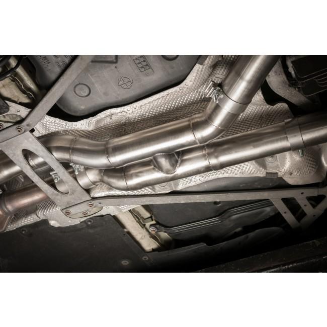 Cobra Sport GPF/OPF back exhaust for BMW M4 Competition F82 LCI coupe, showcasing polished dual exhaust tips and performance design.