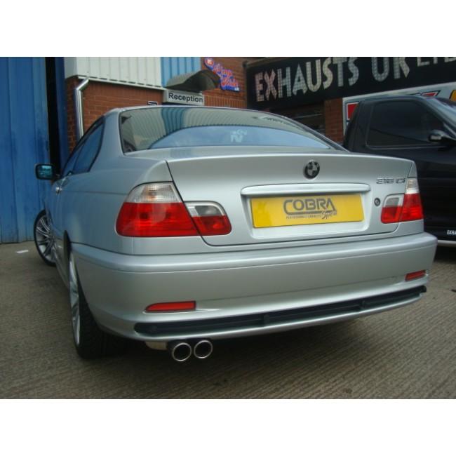 Cobra Sport BMW 316i/318i E46 cat back performance exhaust system installed on a BMW 318i E46 vehicle.