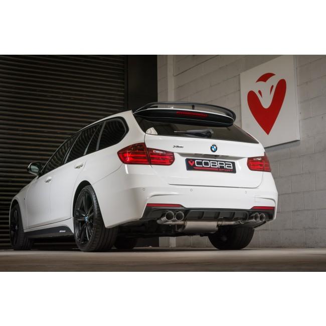 Cobra Sport BMW 330D F30/F31 quad exit M3 style exhaust conversion installed on a BMW 335d Touring.