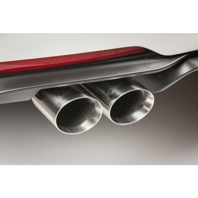 Cobra Sport BMW 330D F30/F31 quad exit M3 style exhaust conversion on a touring car, showing polished exhaust tips.