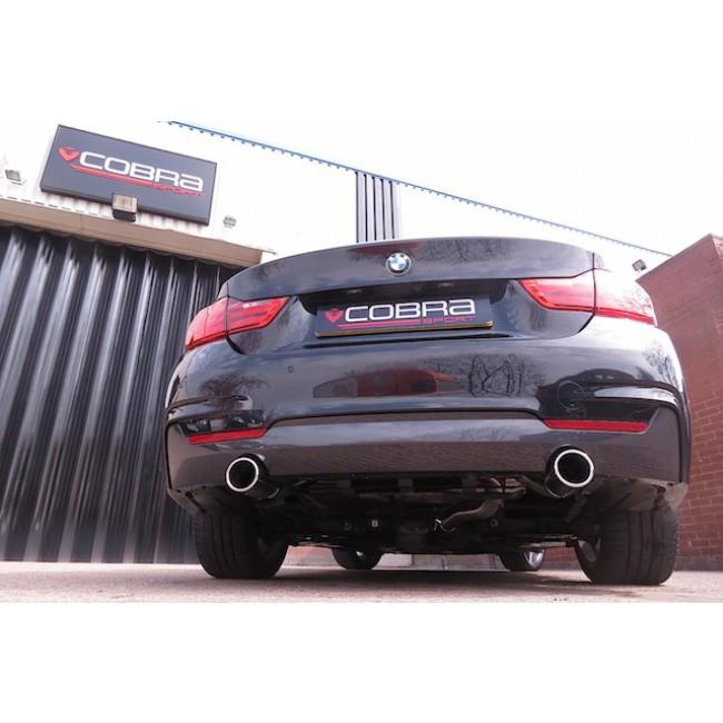 Cobra Sport BMW 420D F32/F33 dual exit exhaust conversion with sporty 440i style twin tailpipes, rear view.