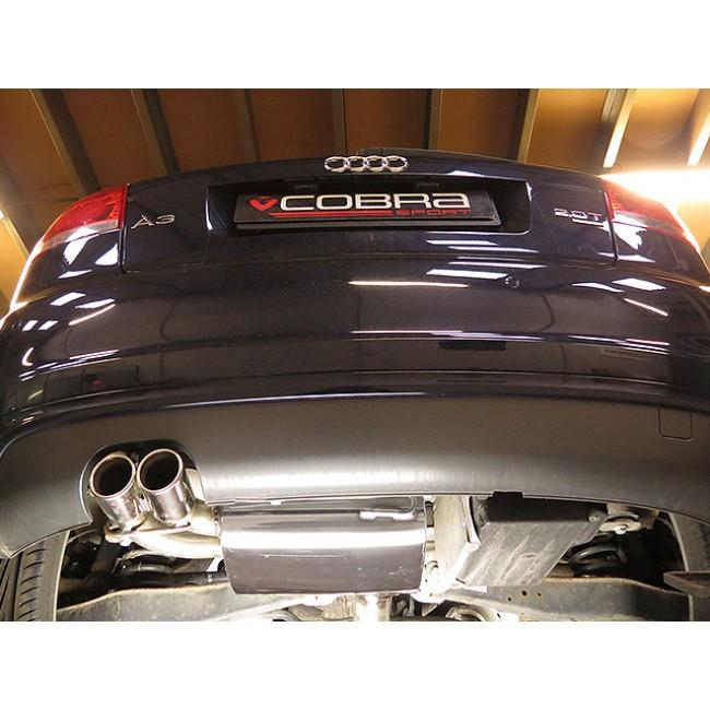 Cobra Sport Audi A3 8P 2.0 TFSI Quattro 3-door cat back performance exhaust installed on the vehicle.