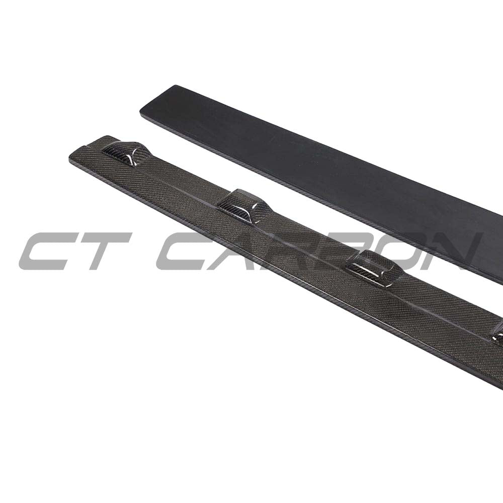 Carbon fibre side skirts for Audi A3 8V facelift by CT Carbon, visible on the sides of the car in the image.