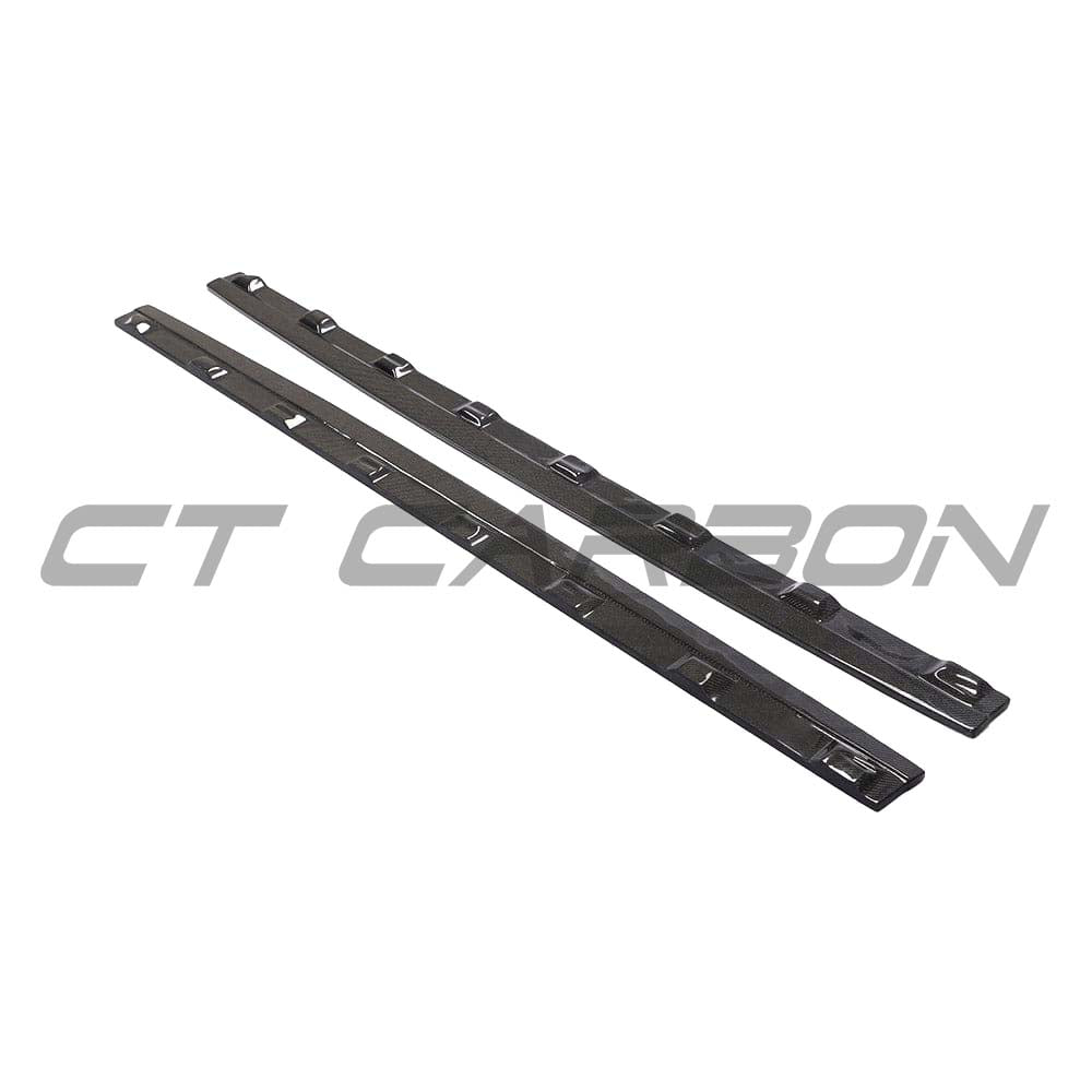 Audi A3 8V facelift carbon fibre side skirts by CT Carbon, showcasing sleek, textured side skirts on the vehicle.