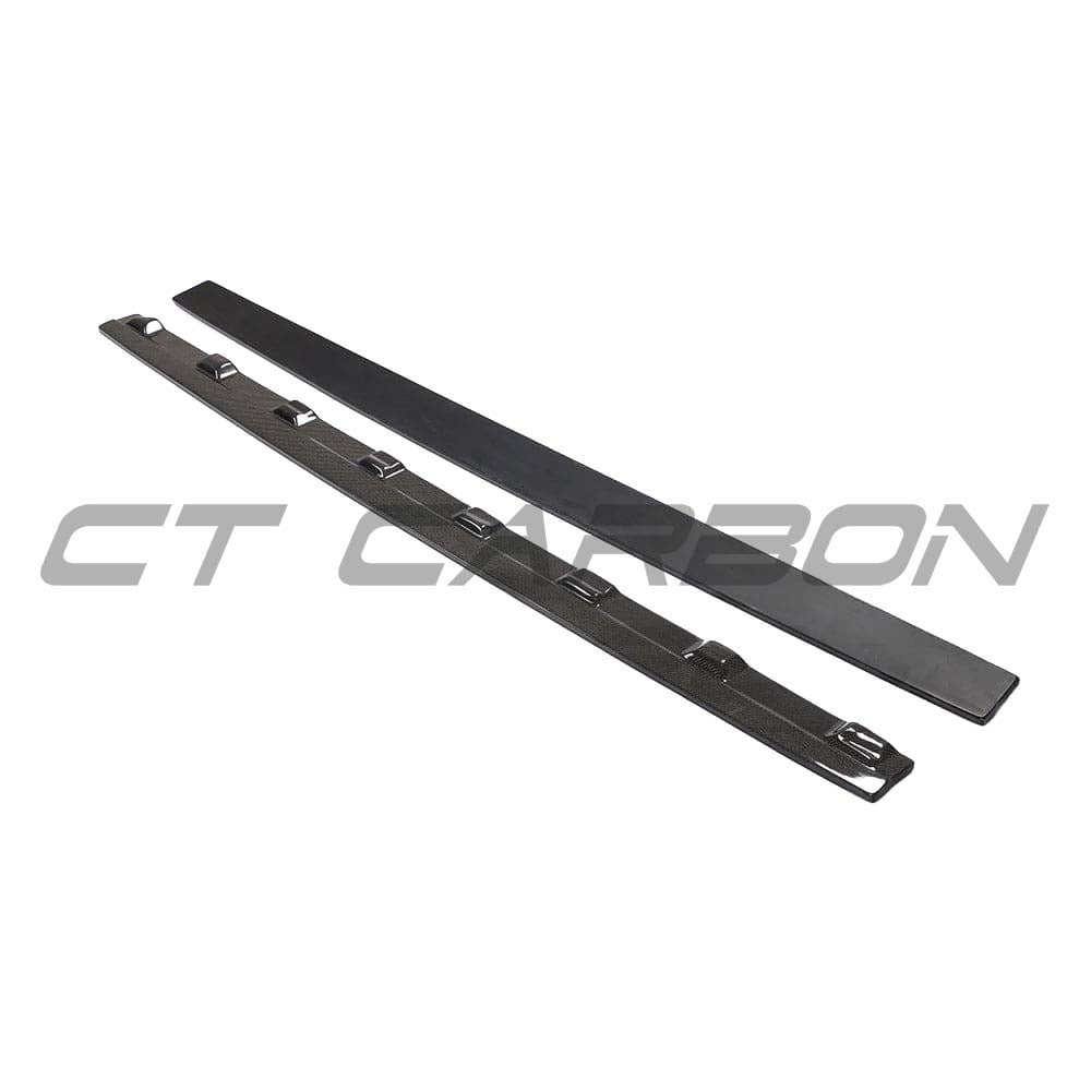 Audi A3 8V facelift side skirts in carbon fibre by CT Carbon, showing sleek, textured carbon fibre side panel enhancements.