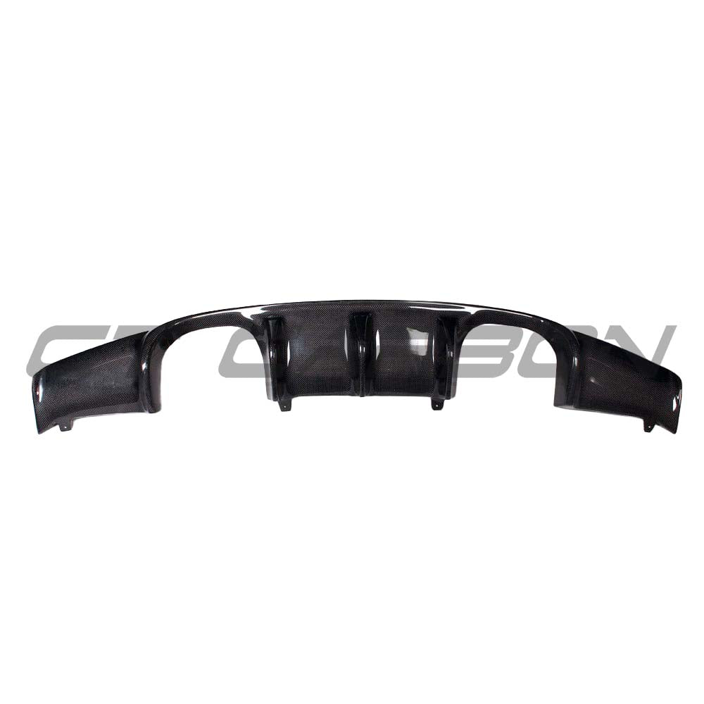 BMW E92/E93 M3 carbon fiber diffuser by CT Carbon, showcasing sleek black carbon fiber design for high-performance styling.