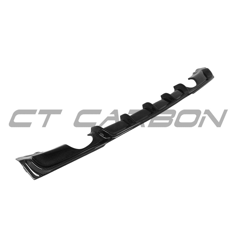 BMW F30/F31 3 Series carbon fiber diffuser by CT Carbon with dual exhaust cutouts, designed for 2011-2019 models.