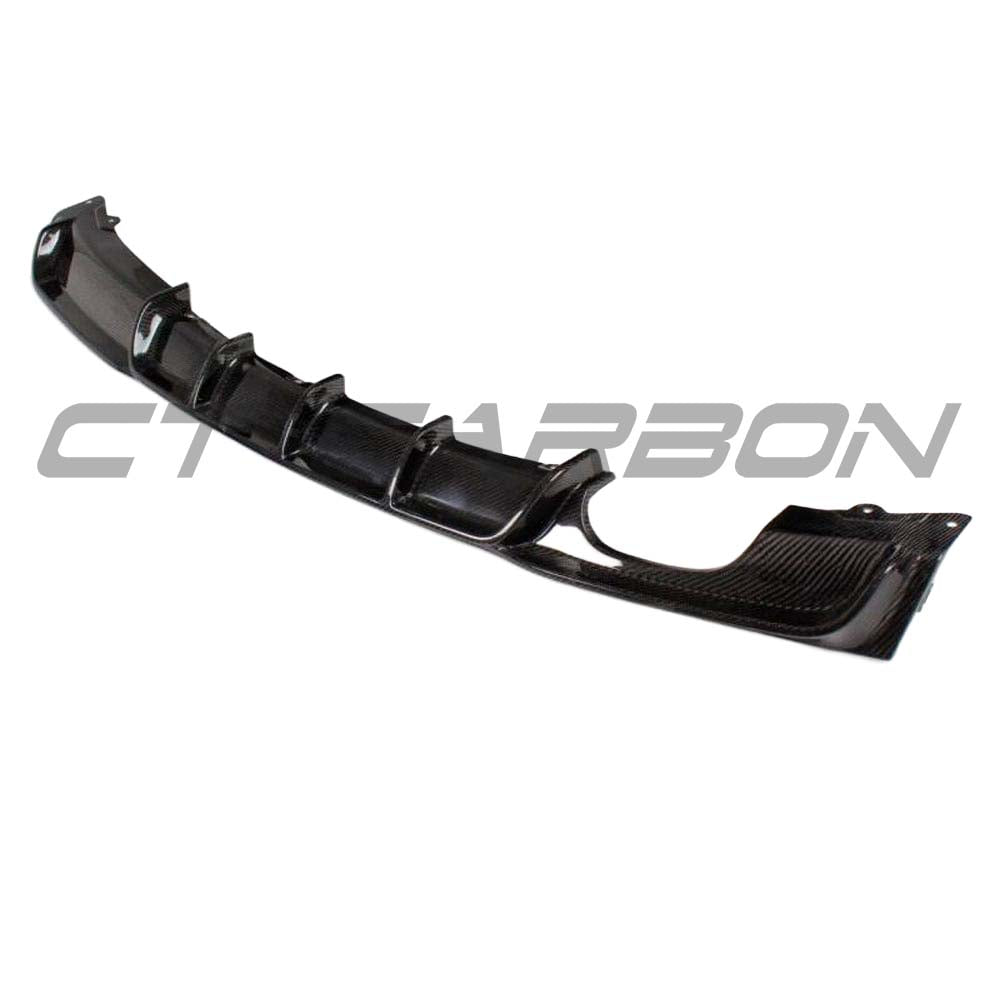 BMW F30/F31 3 Series carbon fiber diffuser with twin exhaust outlets, designed for model years 2011-2015 by CT Carbon.