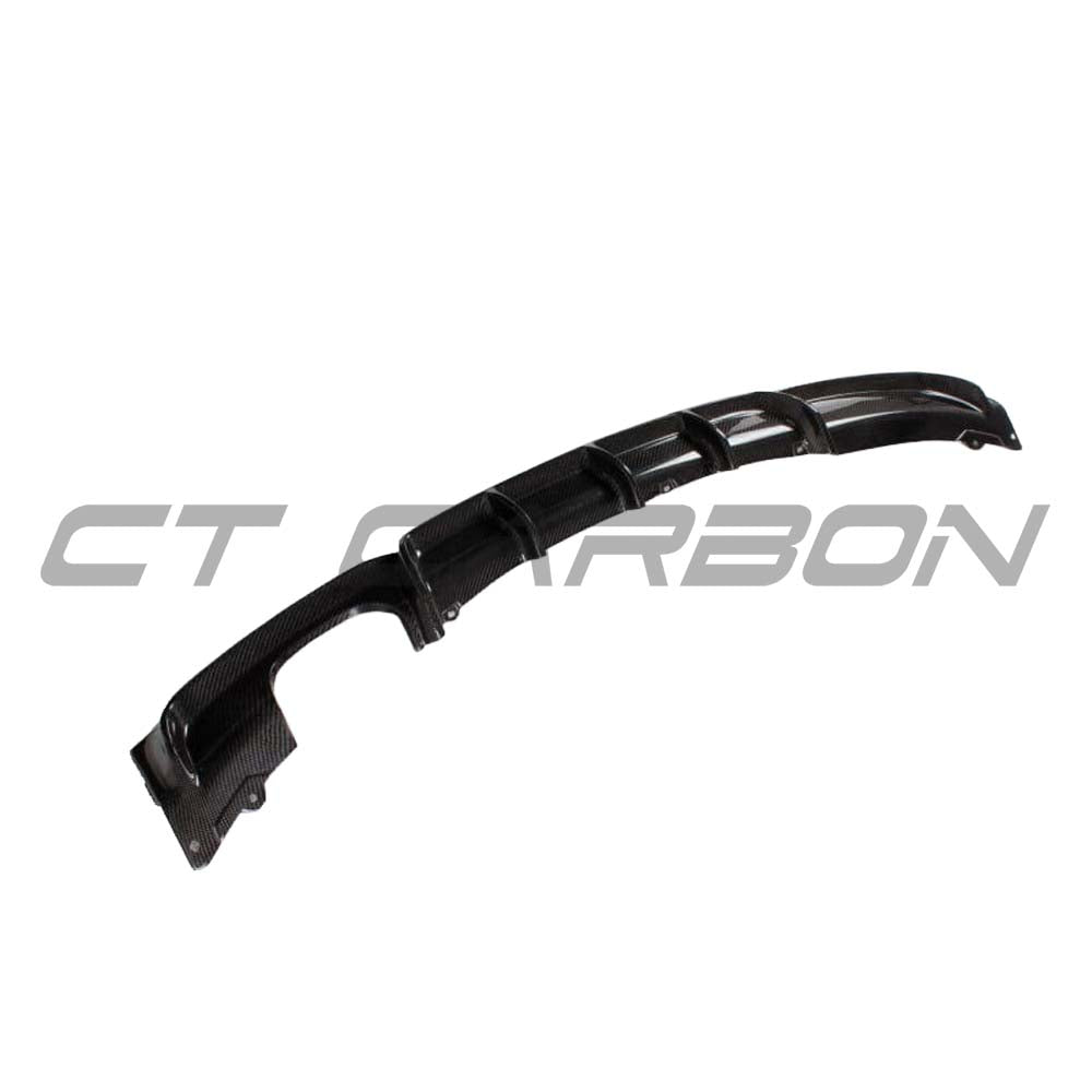 BMW F30/F31 3 Series carbon fibre diffuser with twin exhausts by CT Carbon, featuring sporty MP style design.