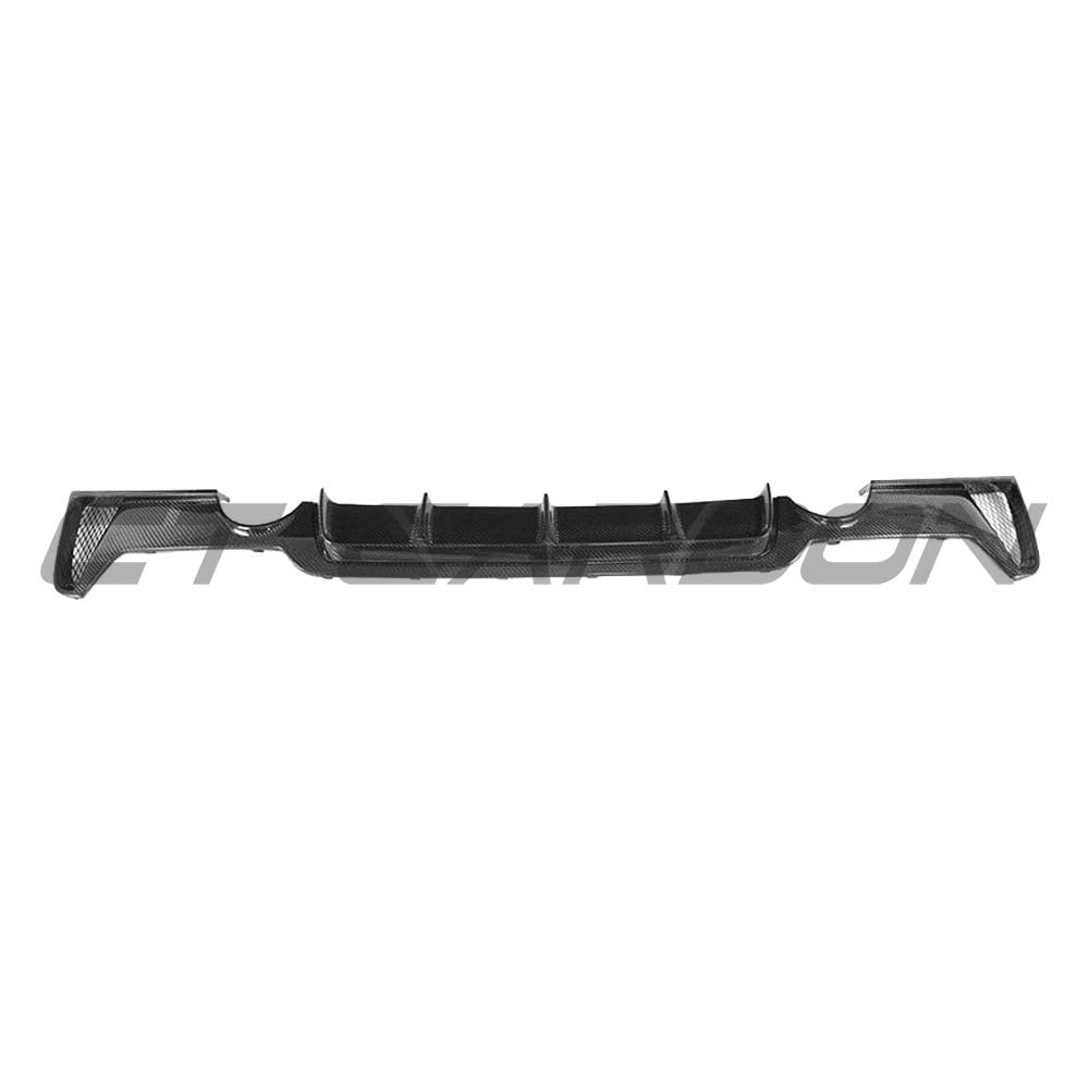 BMW F32 F33 F36 4 Series carbon fiber diffuser with dual exhaust, featuring V1 style and precise fitment from CT Carbon.