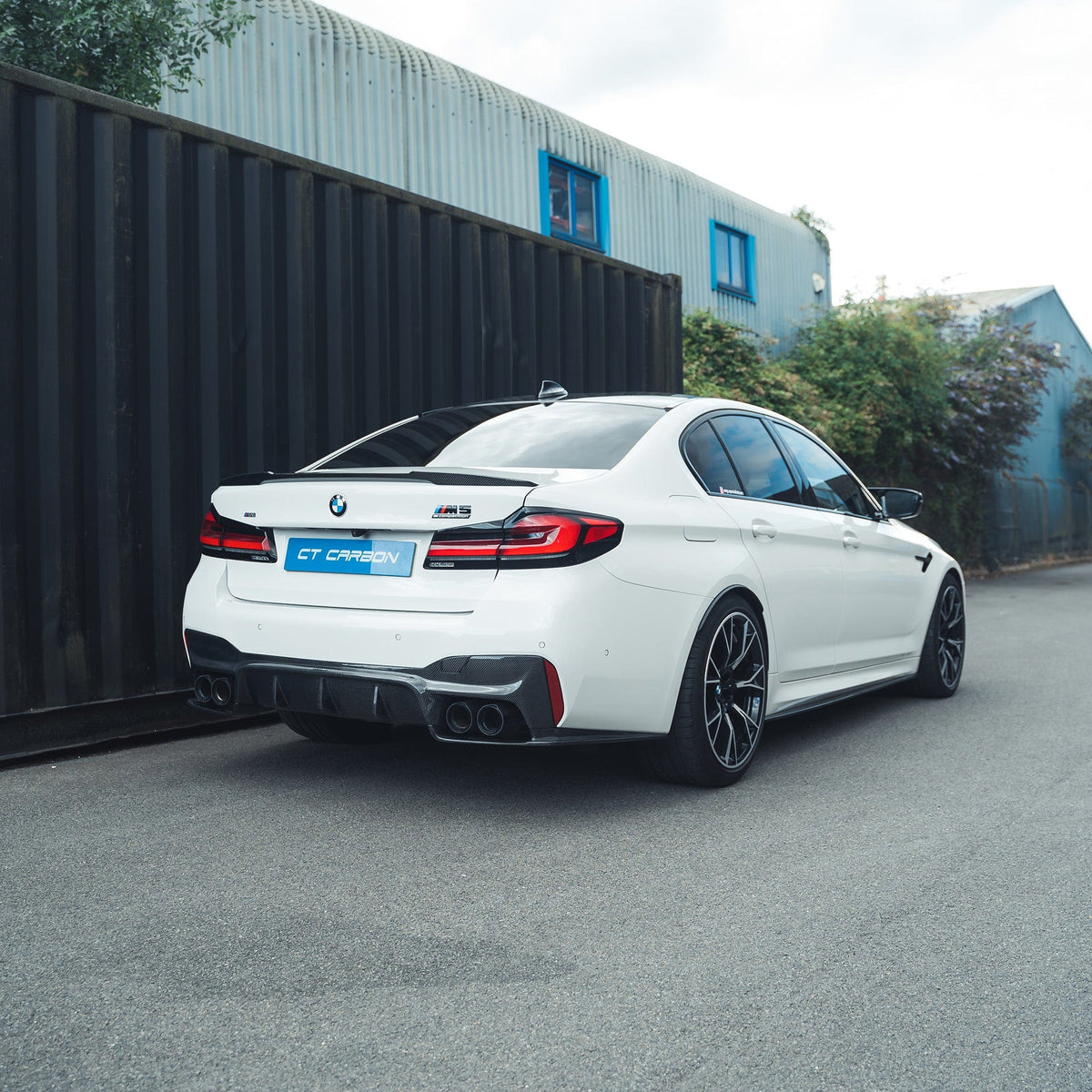 BMW F90 M5 CT Carbon fiber diffuser, V2, showcasing sleek 3D-style design and aerodynamic details for high-performance look.
