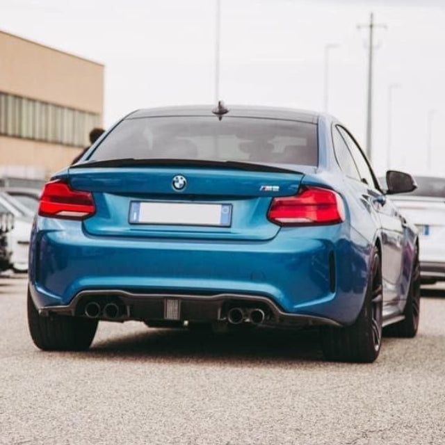 BMW M2 F87 carbon fibre diffuser by CT Carbon, K-style design, showcasing the sleek, aerodynamic rear diffuser for enhanced performance.