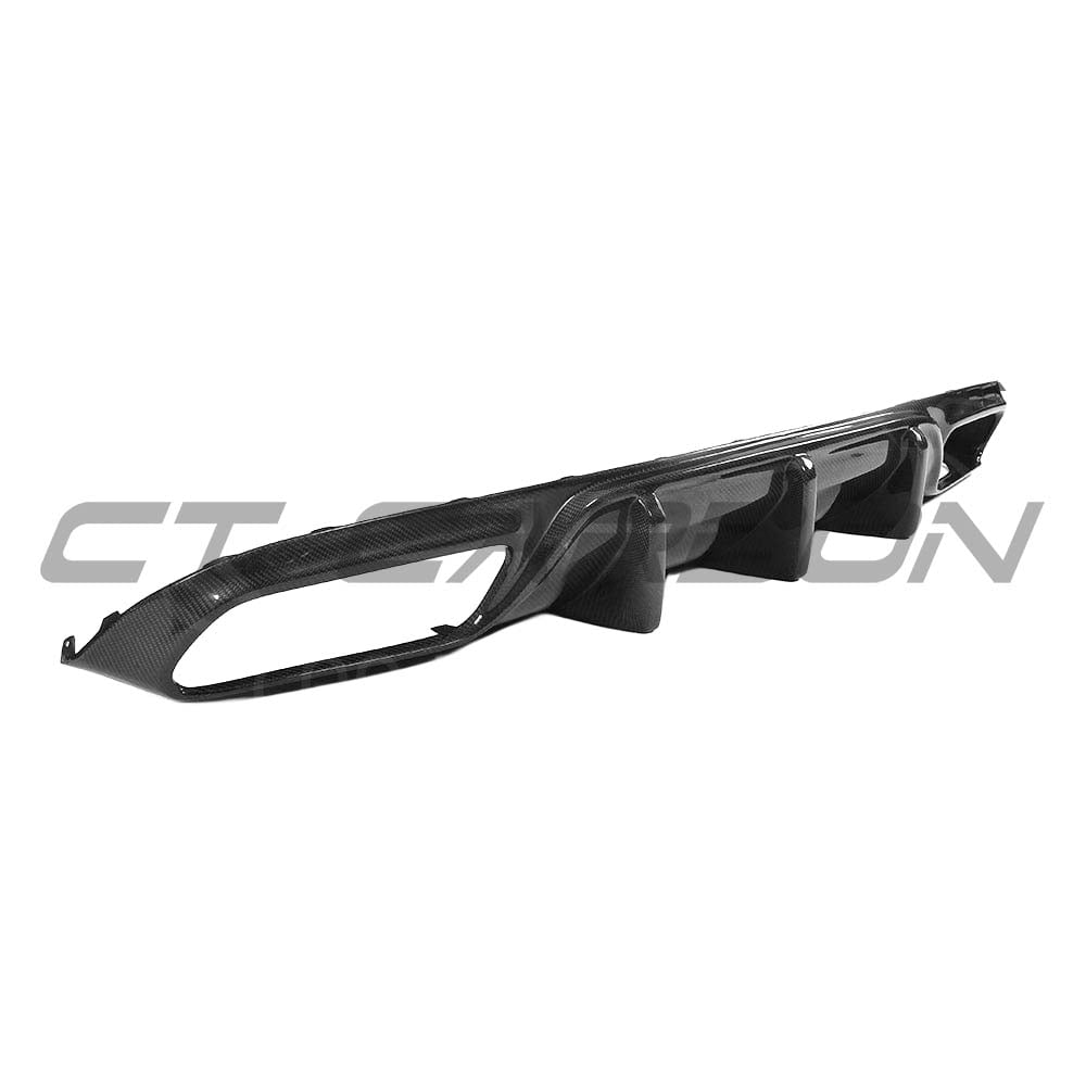 CT Carbon diffuser for Mercedes W205 C63 coupe, 2-door model, enhances sporty look with carbon fiber finish, OEM style.
