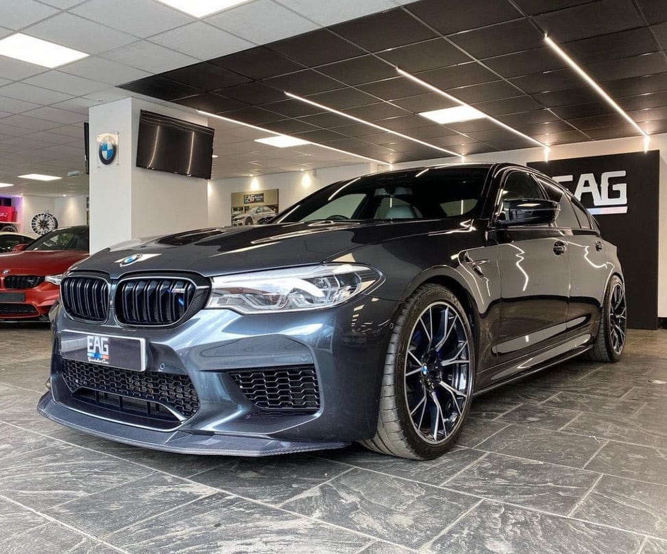 BMW F90 M5 saloon full carbon fibre kit by CT Carbon, showing GTS style carbon fiber components on the car.