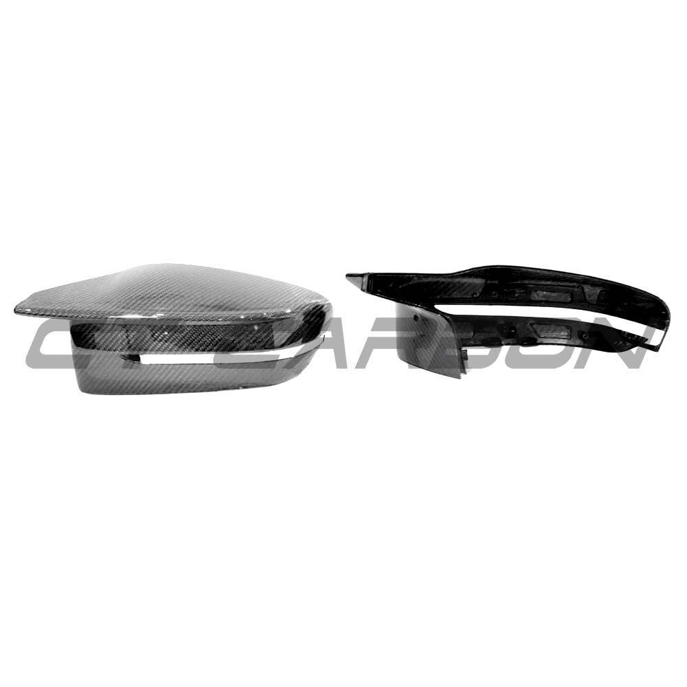 BMW M2 M3 M4 G80 G81 G82 G83 G87 carbon fiber replacement mirrors by CT Carbon, RHD side with sleek carbon finish.