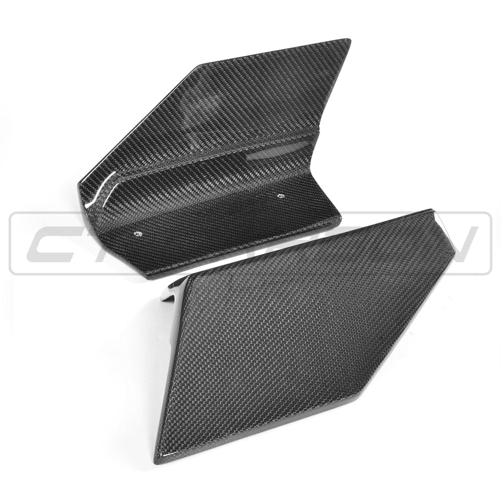 BMW F16 X6 carbon fibre rear bumper extensions by CT Carbon, close-up view of sleek, lightweight accessories for enhanced vehicle style.