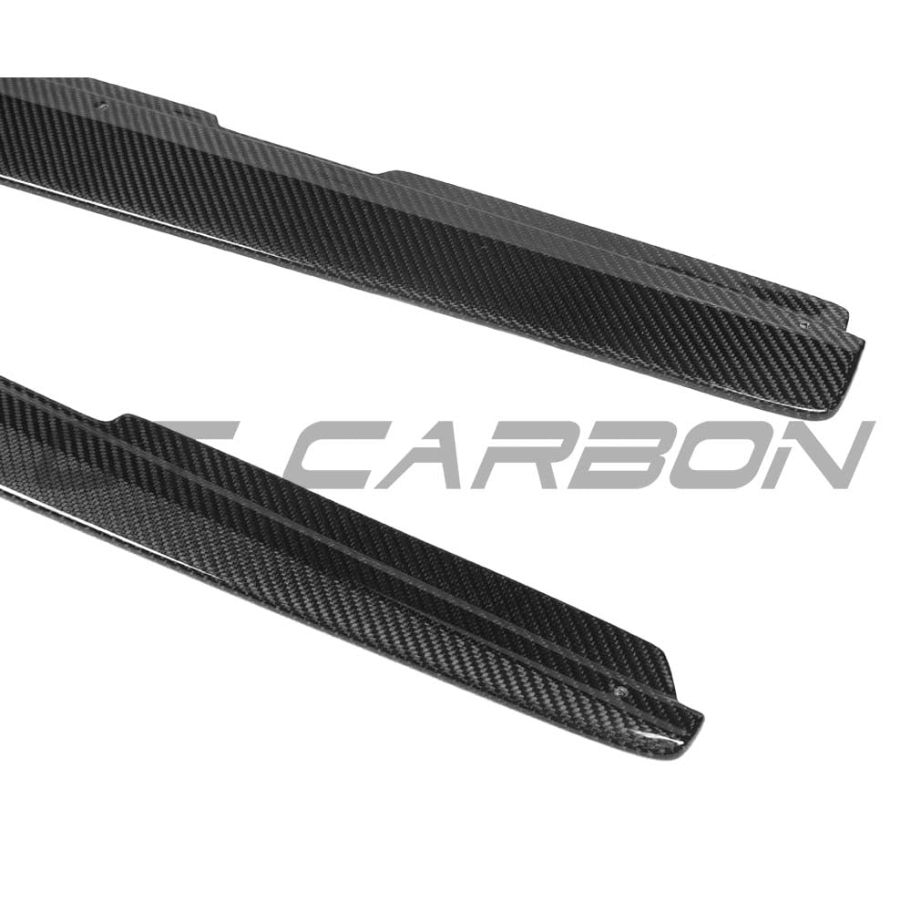 BMW 1 & 2 Series F20 F22 F23 carbon fibre side skirts by CT Carbon, mounted on the vehicle with a sleek MP style design.