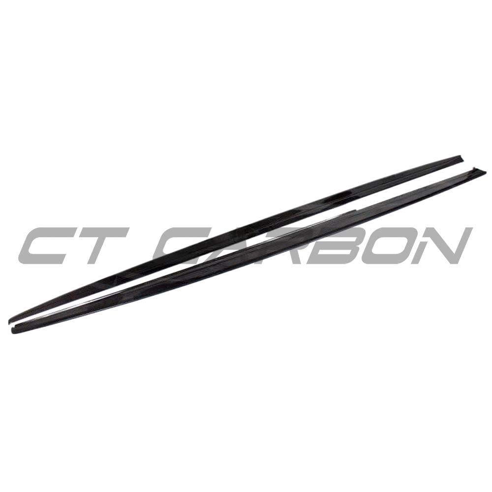 BMW F30 3 Series 2011-2019 carbon fibre side skirts kit by CT Carbon, featuring MP style design and sleek exterior enhancement.