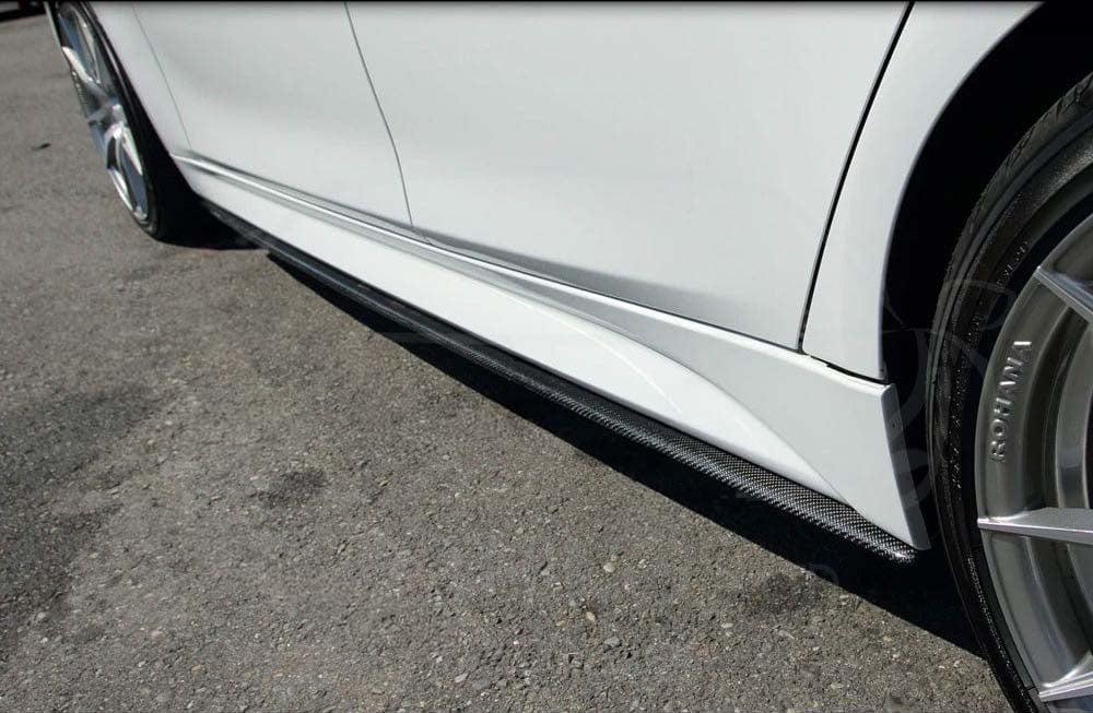 BMW F30/F31 3 Series carbon fibre side skirts by CT Carbon, featuring sleek MP Style design, installed on the vehicle.