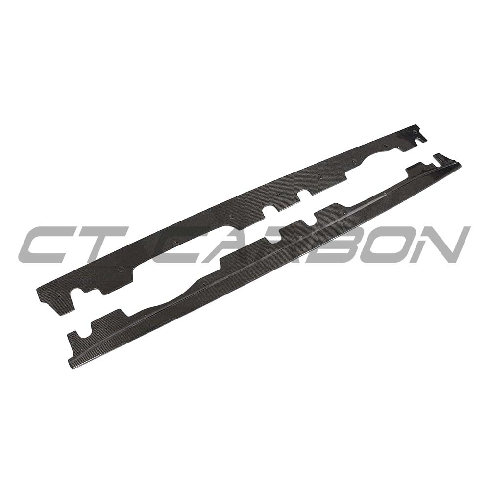 BMW M3 E92 carbon fibre side skirts by CT Carbon showing sleek, lightweight side skirts with textured carbon fiber finish.