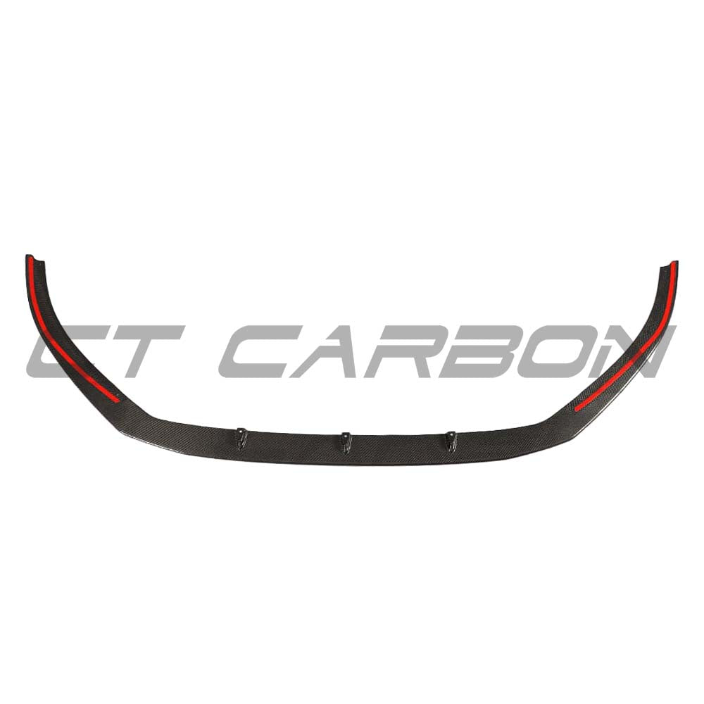 Carbon fibre splitter for Audi RS3 8V saloon by CT Carbon, showcasing aerodynamic design and high-quality material.