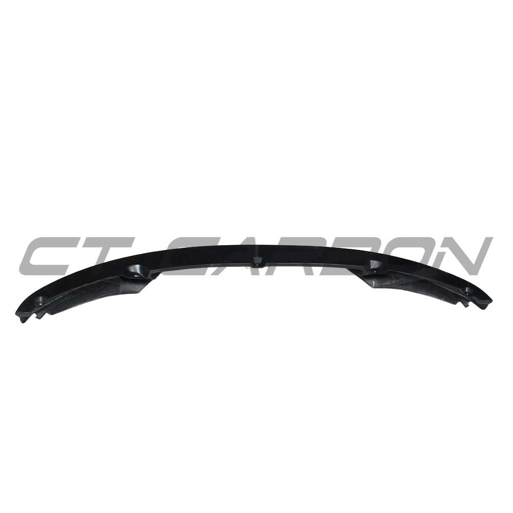 BMW F32/F33/F36 4 Series carbon fibre splitter by CT Carbon, M Performance style, mounted on front bumper with detailed finish.
