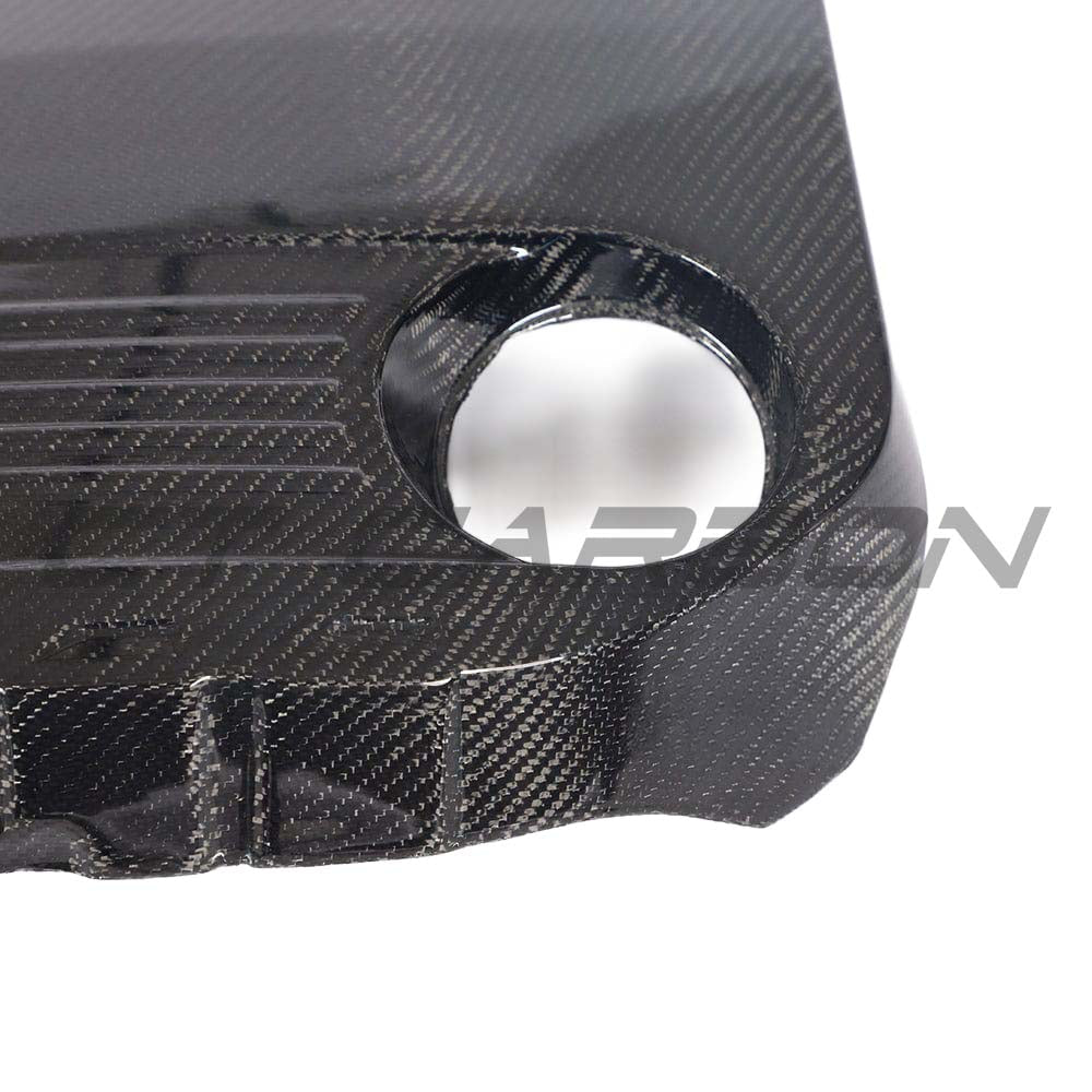 BMW F80/F82/F83/F87 M2C M3 M4 Carbon Fibre Engine Cover by CT Carbon, showcasing the sleek black carbon fiber finish.