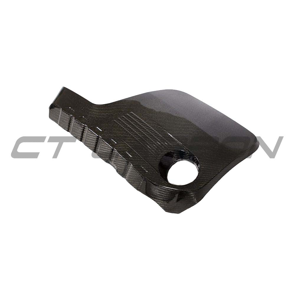 BMW F80/F82/F83/F87 M2C M3 M4 carbon fibre engine cover by CT Carbon, showing sleek, lightweight carbon fiber design.