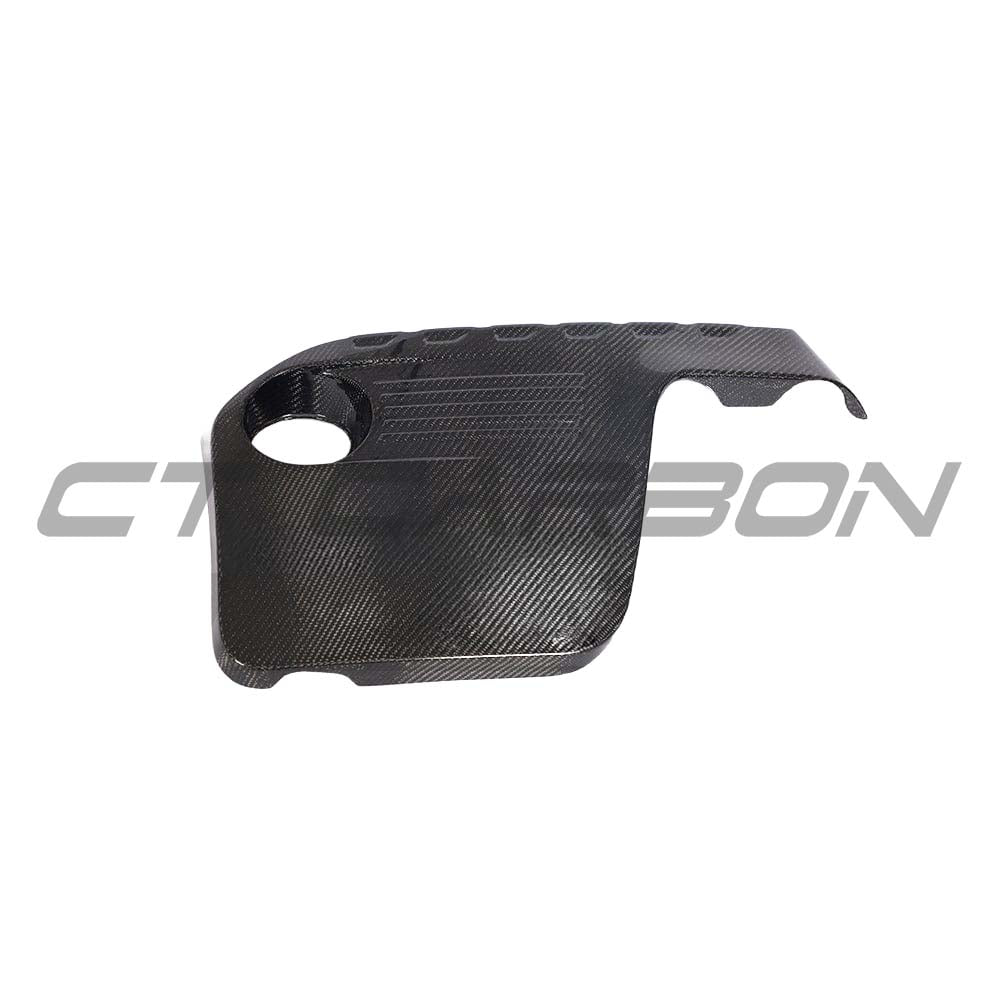 BMW F80/F82/F83/F87 M2C M3 M4 carbon fiber engine cover by CT Carbon, showcasing sleek black carbon fiber finish.