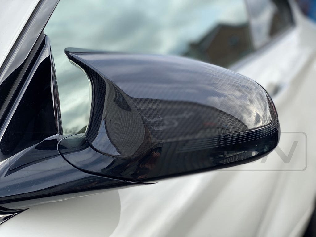 BMW F80/F82/F83/F87 M2C M3 M4 carbon fibre mirrors by CT Carbon, LHD only, showing sleek, lightweight exterior accessories.