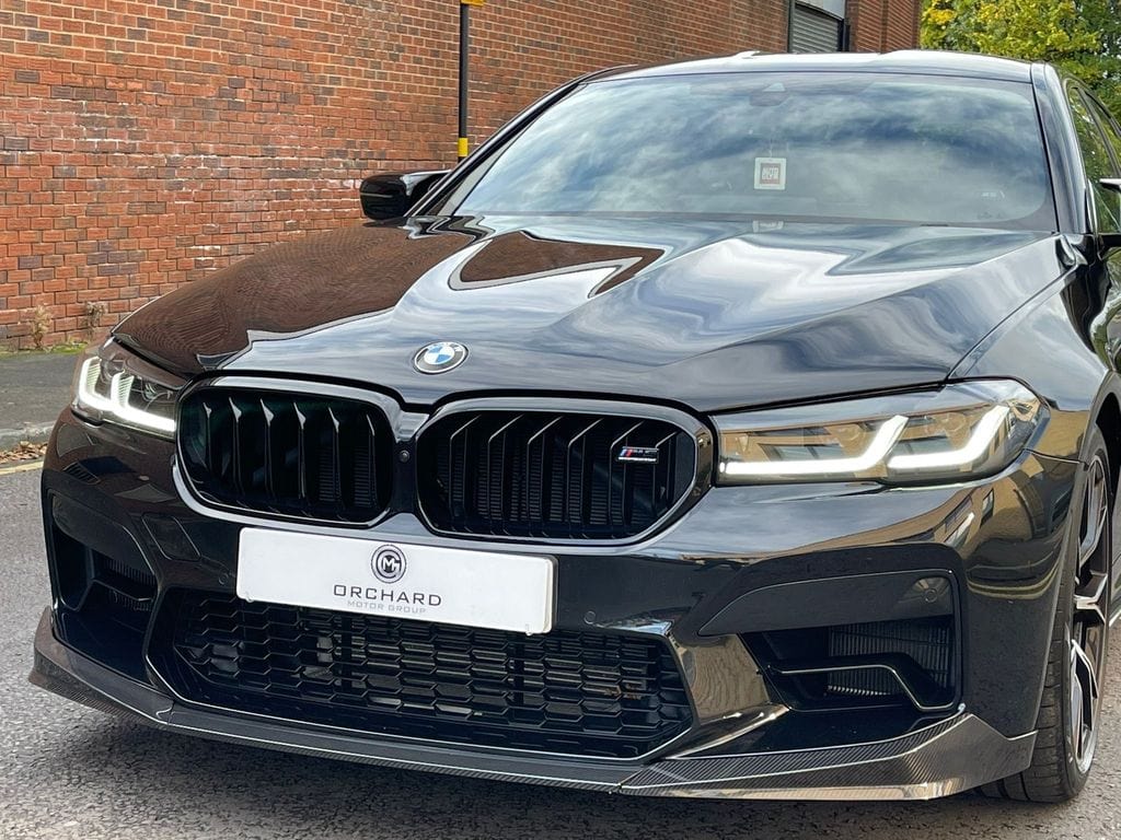 BMW F90 M5 M5C 2020-2025 LCI CT Carbon fibre splitter, MP style, mounted on front bumper for sporty aerodynamic look.