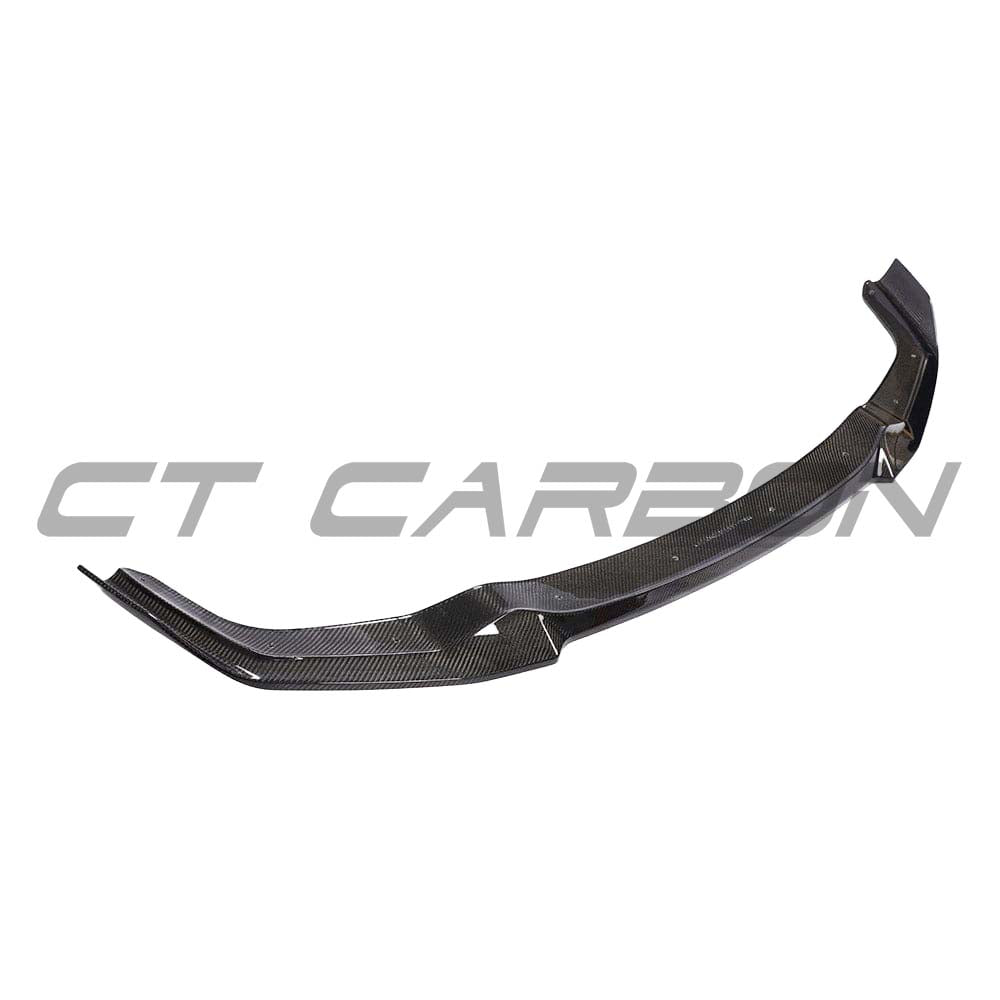 BMW F87 M2 2016-2018 CT Carbon full carbon fiber splitter kit, front view showing sleek carbon fiber design and CS style accents.