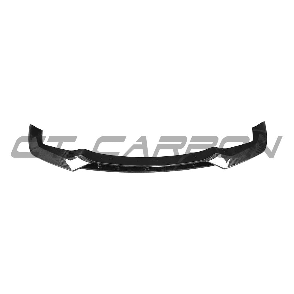 BMW M2 F87 N55 CT Carbon V3 carbon fibre splitter showing sleek aerodynamic design and detailed V-style construction.