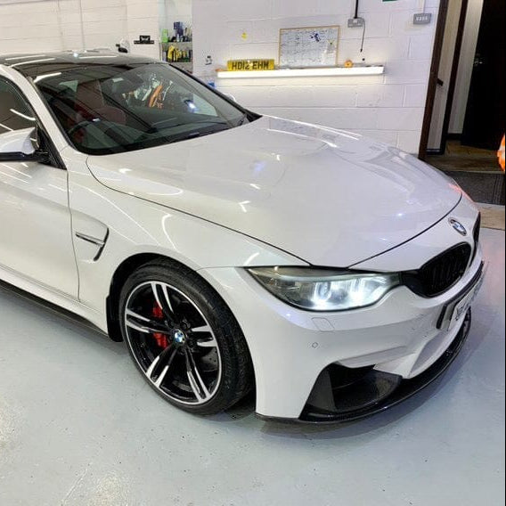 BMW M3 F80 full carbon fibre kit by CT Carbon, including splitter and body parts, showcased on the saloon and coupe models.
