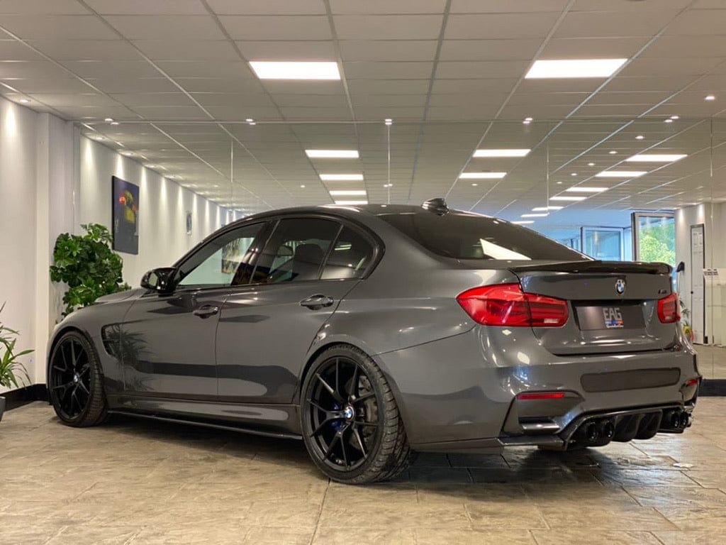 BMW M3 F80 full carbon fibre kit by CT Carbon, including splitter and body panels, showcased on a saloon and coupe model.