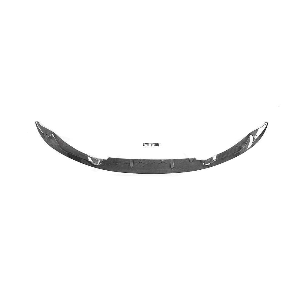 Carbon fibre splitter for BMW M3 M4 F80 F82 F83 2014-2020 by CT Carbon, showcasing a sleek 3D-style front splitter design.