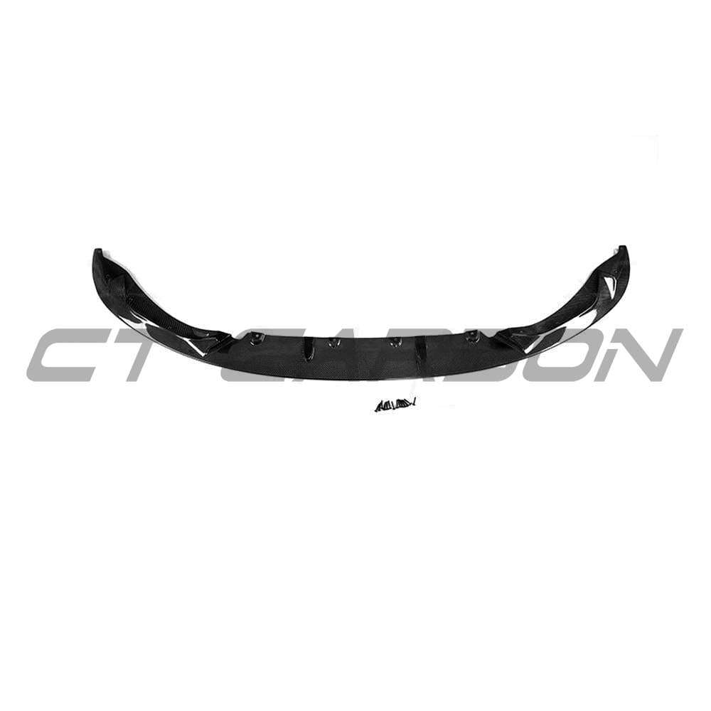BMW M3 M4 F80 F82 F83 carbon fiber splitter by CT Carbon, 3D style front splitter with sleek carbon fiber design.