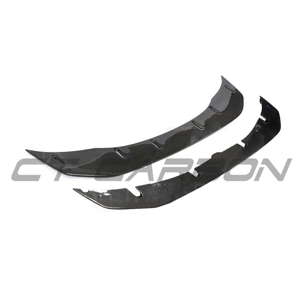 BMW M3 M4 F80 F82 F83 carbon fibre splitter by CT Carbon, GTS style, 2-piece design, enhances aerodynamics and sporty look.