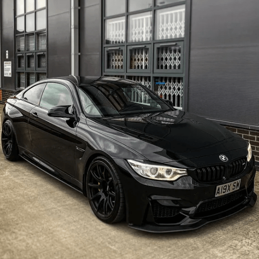 BMW M3 M4 F80 F82 F83 carbon fibre splitter by CT Carbon, showcasing the V8 style and sleek aerodynamic design.