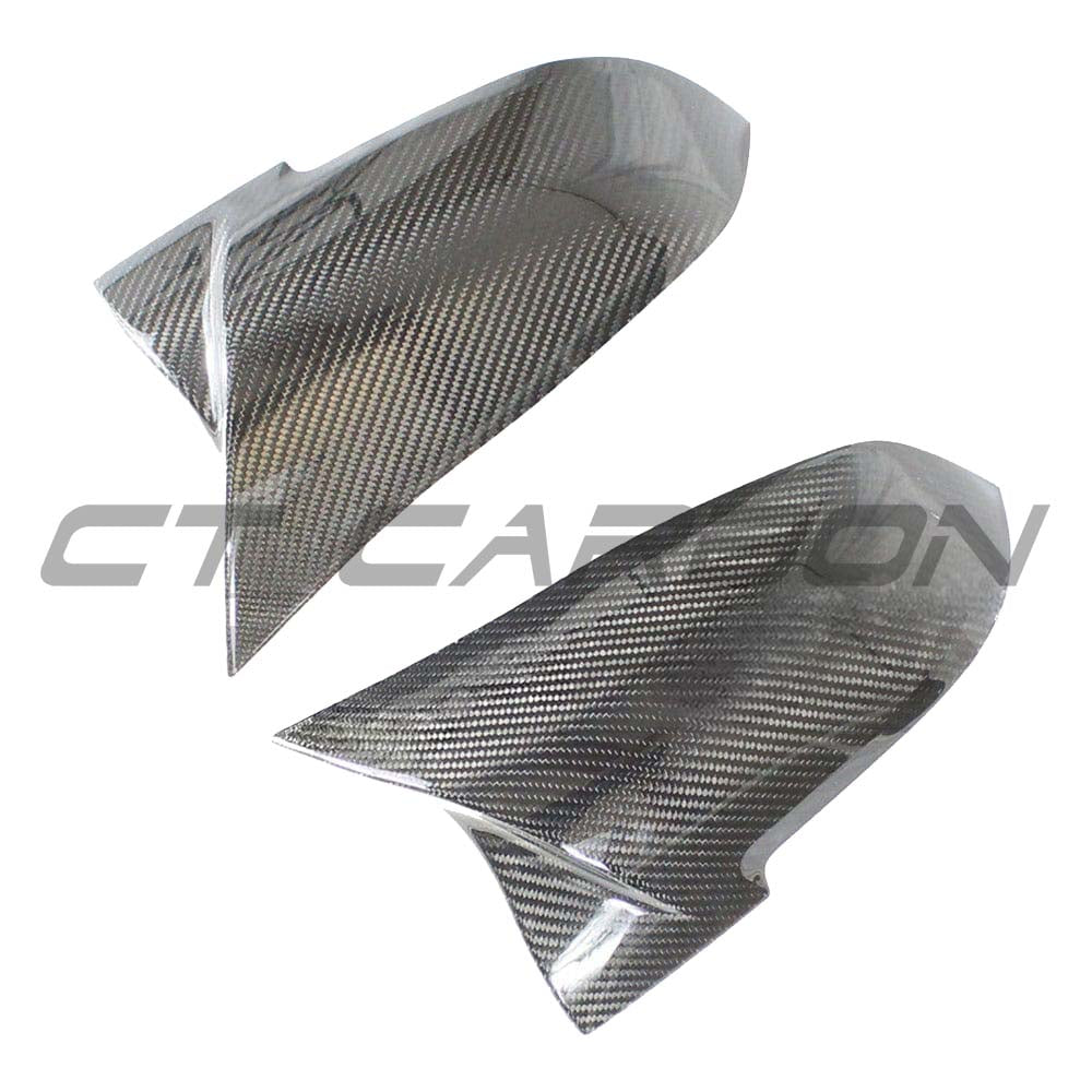 BMW Fxx 1-4 Series carbon mirror replacement by CT Carbon, showing sleek OEM M-style side mirrors with carbon fiber finish.