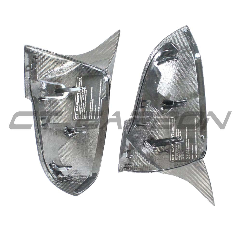 BMW Fxx 1, 2, 3, 4 Series carbon mirror replacement by CT Carbon, showing sleek, lightweight OEM-style side mirrors.