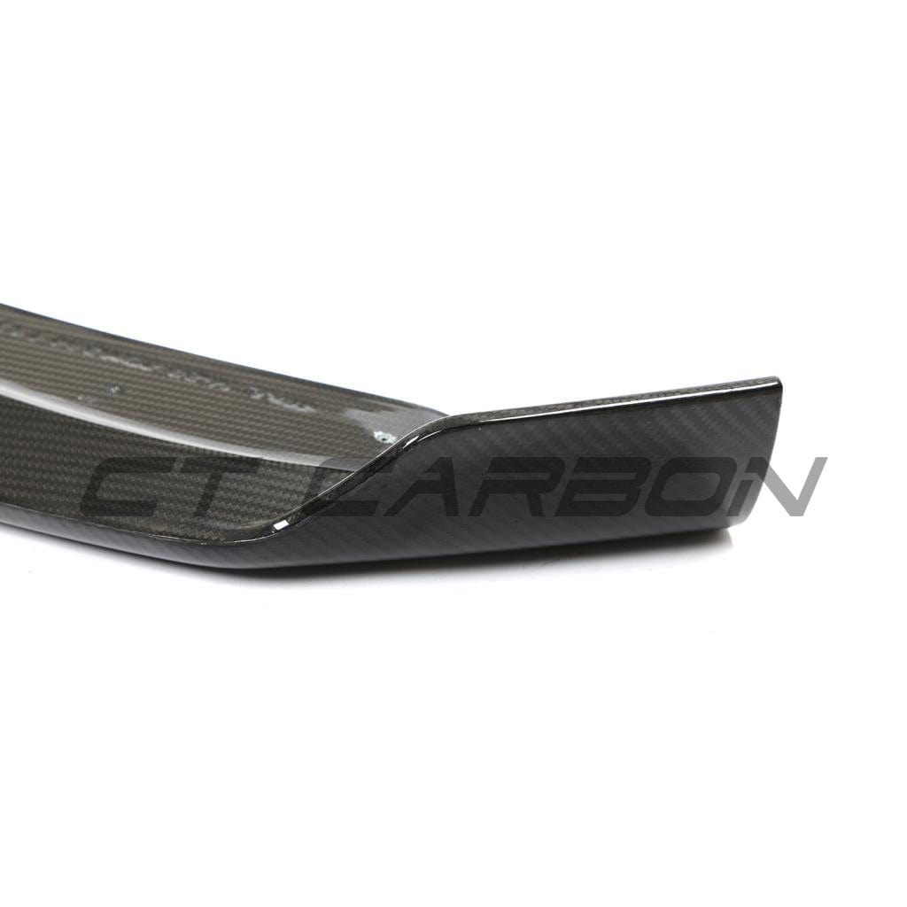 Tesla Model Y MK1 2020-2025 carbon fibre splitter by CT Carbon, showing sleek aerodynamic design and textured carbon fibre surface.