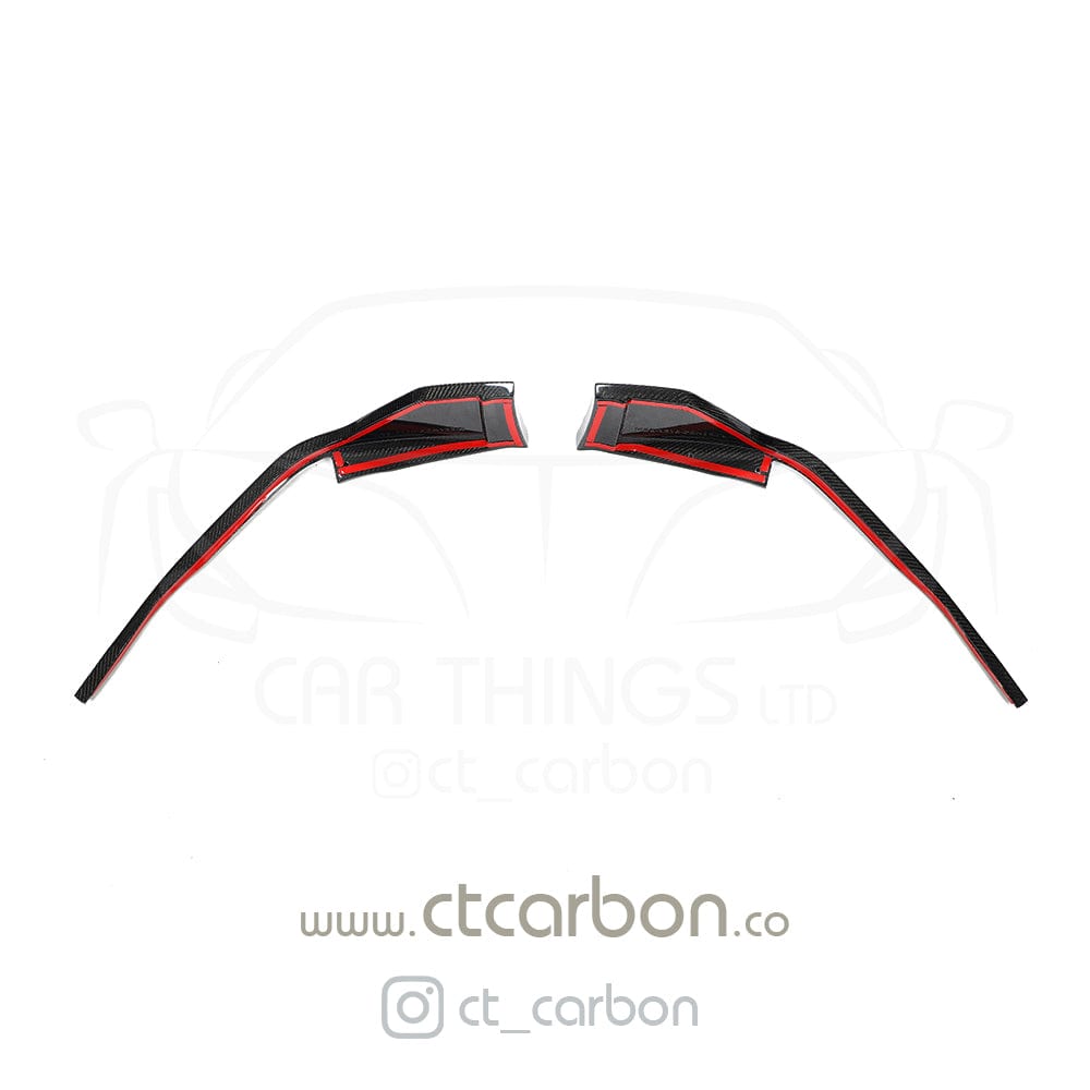 Full Toyota Supra A90 2019+ CT Carbon V2 full carbon fibre kit, including splitter, showcasing sleek carbon fiber details.