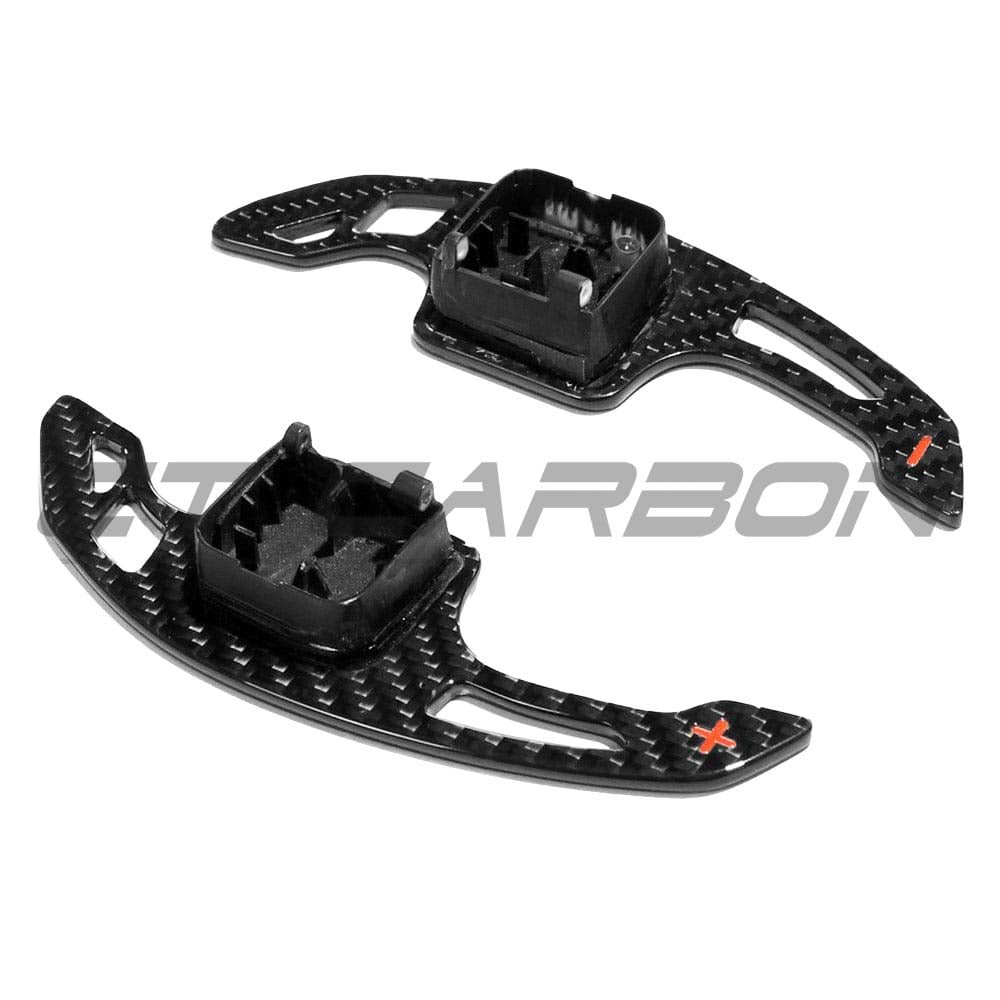 Audi A3/S3/RS3 8V Carbon Fibre Shifter Paddles by CT Carbon, close-up of sleek, lightweight carbon fiber gear shift paddles.