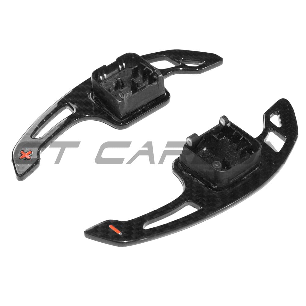 Carbon fibre shift paddles for Audi A3, S3, RS3 8V from CT Carbon, designed for sporty interior enhancement.