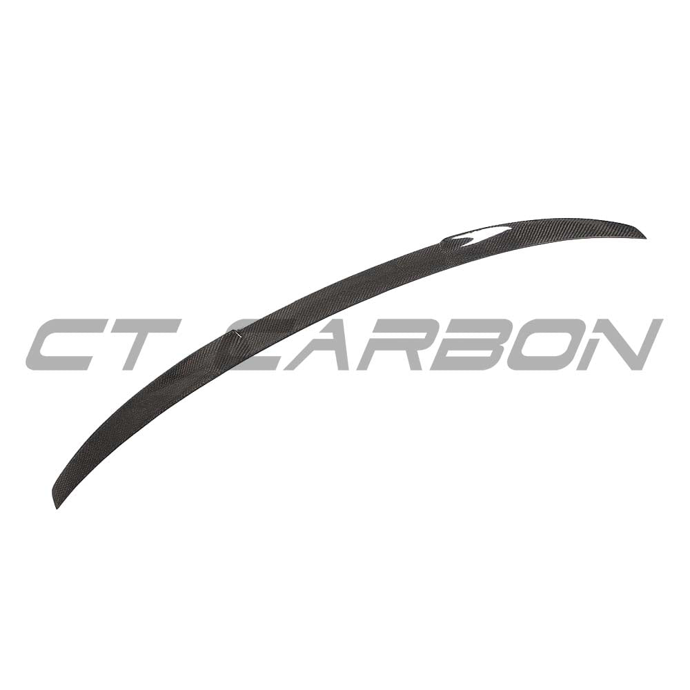 Carbon fiber spoiler for Audi A3 S3 RS3 8V saloon by CT Carbon, featuring V-style aerodynamic design on a sleek car silhouette.