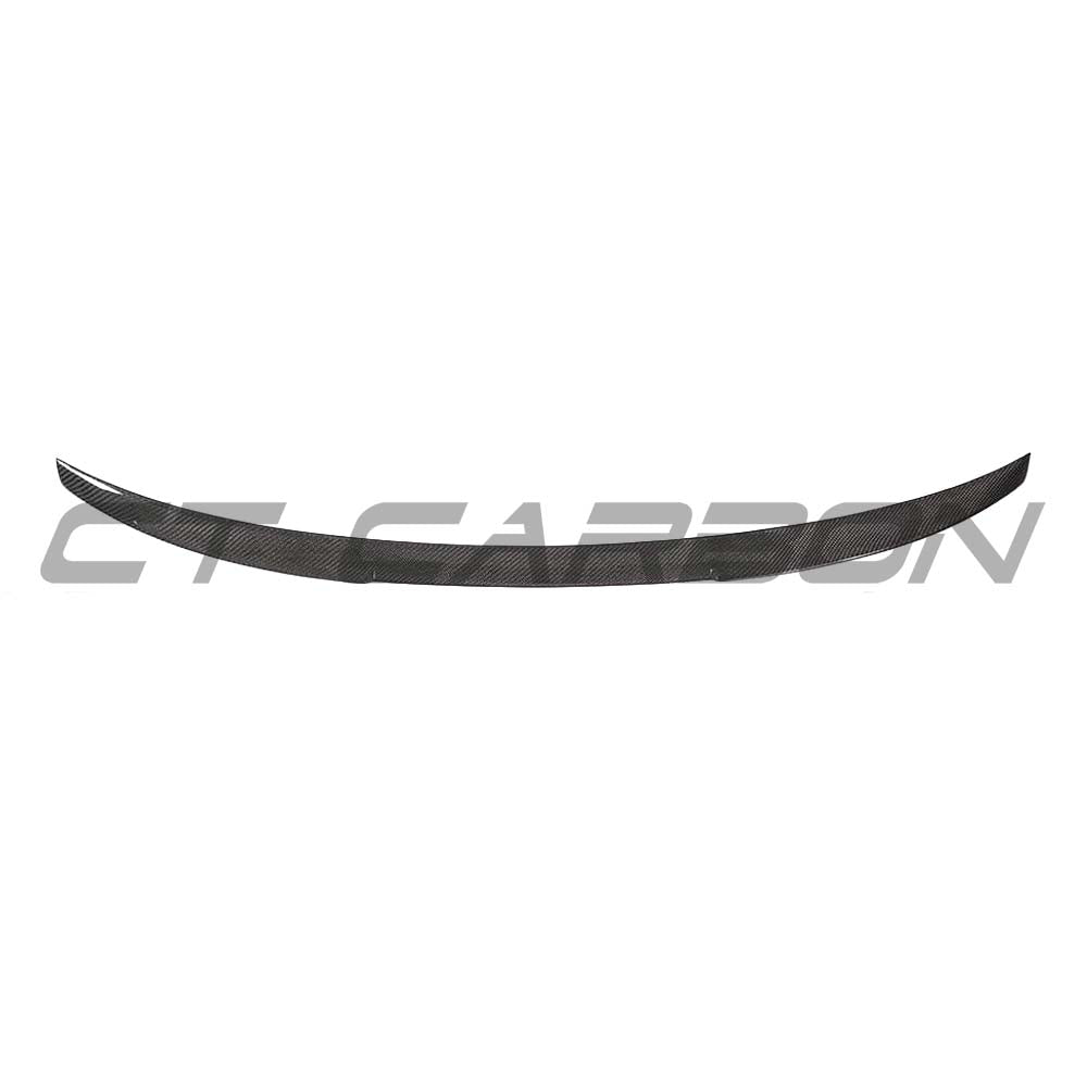 Carbon fibre spoiler for Audi A3 S3 RS3 8V saloon by CT Carbon, showcasing sleek V-style design on a black car.