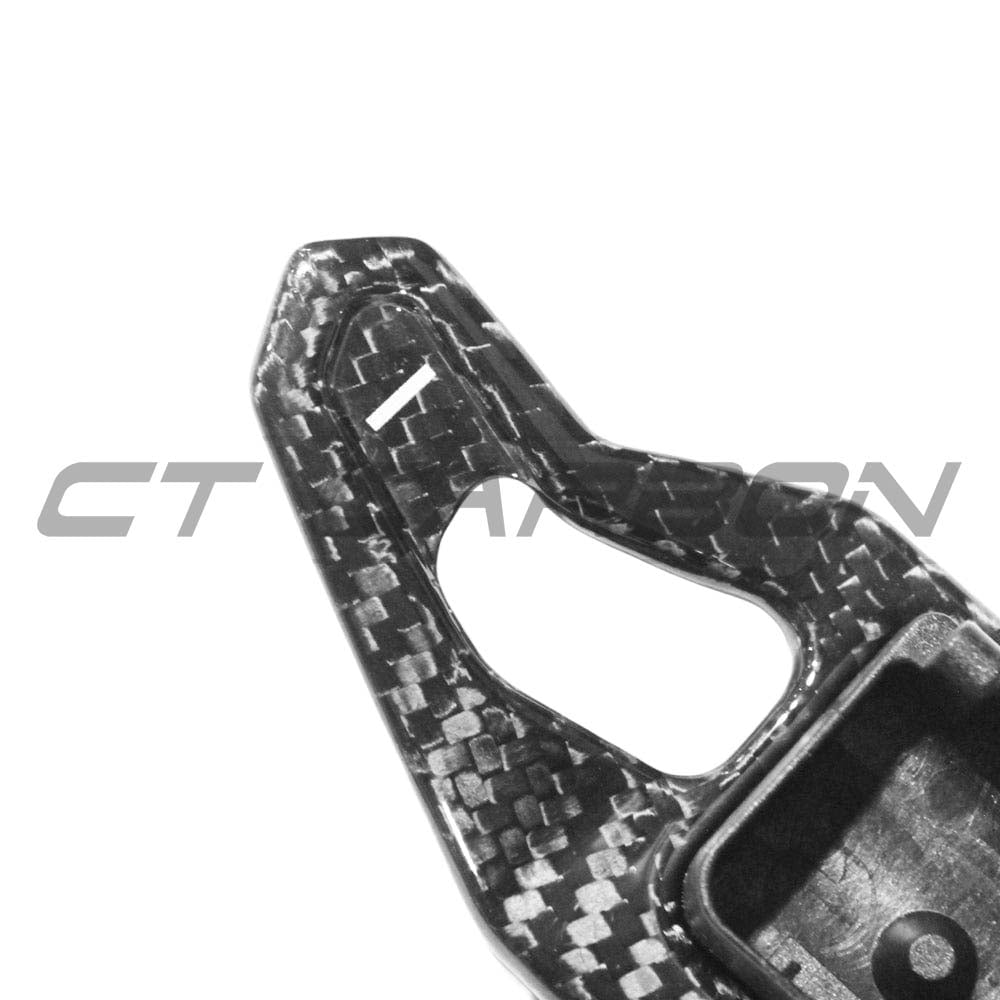 Carbon fibre shifter paddles for Audi A3, S3, RS3 8Y, RS6 C8 from CT Carbon, featuring a sleek, lightweight design.