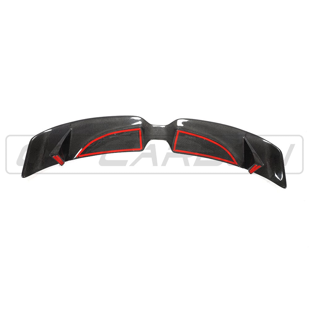 Mini Cooper S F56 JCW Sport Pack carbon fibre spoiler by CT Carbon, showing sleek aerodynamic design on the car's rear.