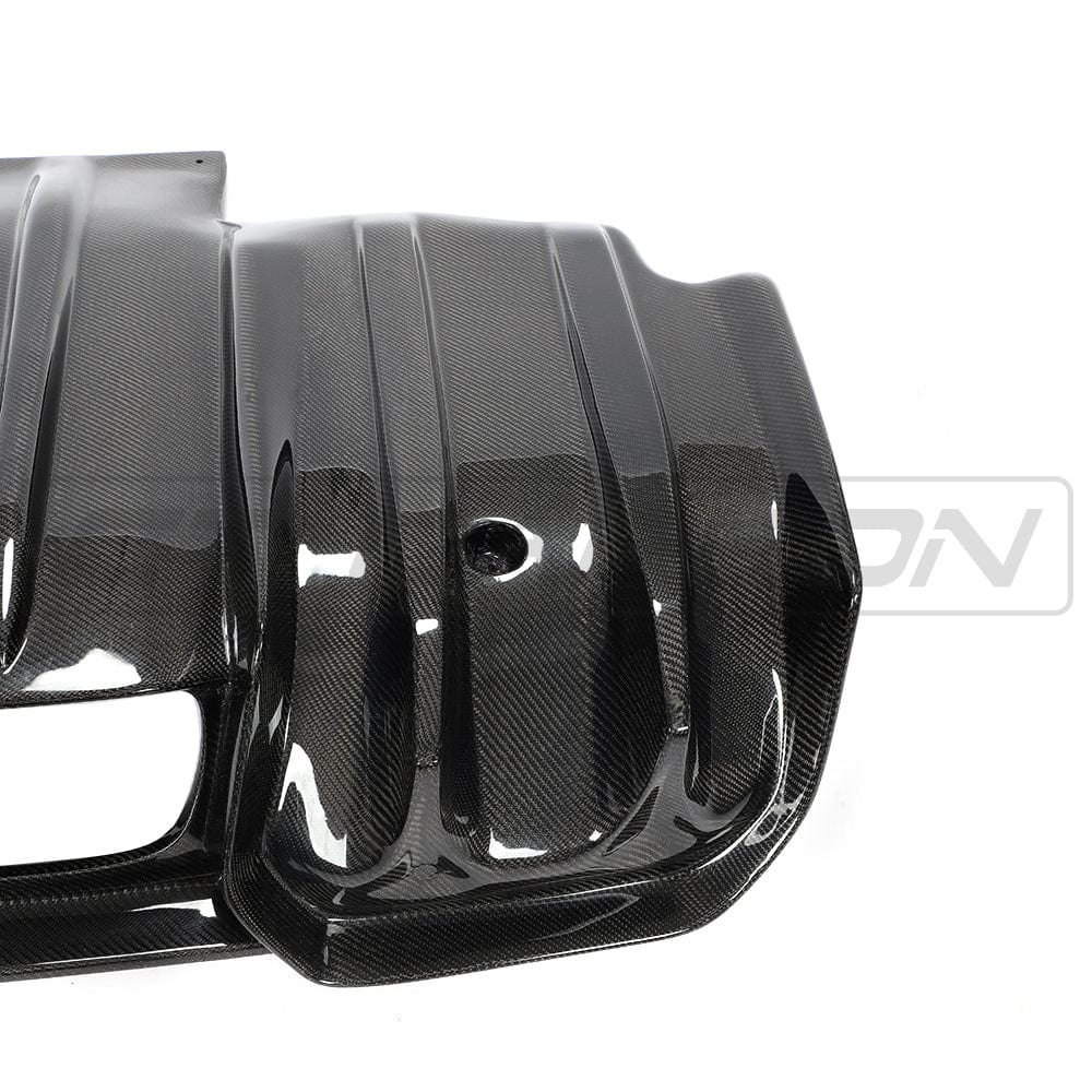 Mini F56 Cooper S JCW carbon fibre diffuser by CT Carbon, showing sleek aerodynamic design and glossy black finish.